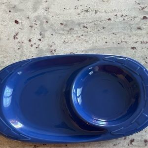 Longaberger Pottery Woven Traditions Soup and Sandwich Plate in Cornflower Blue